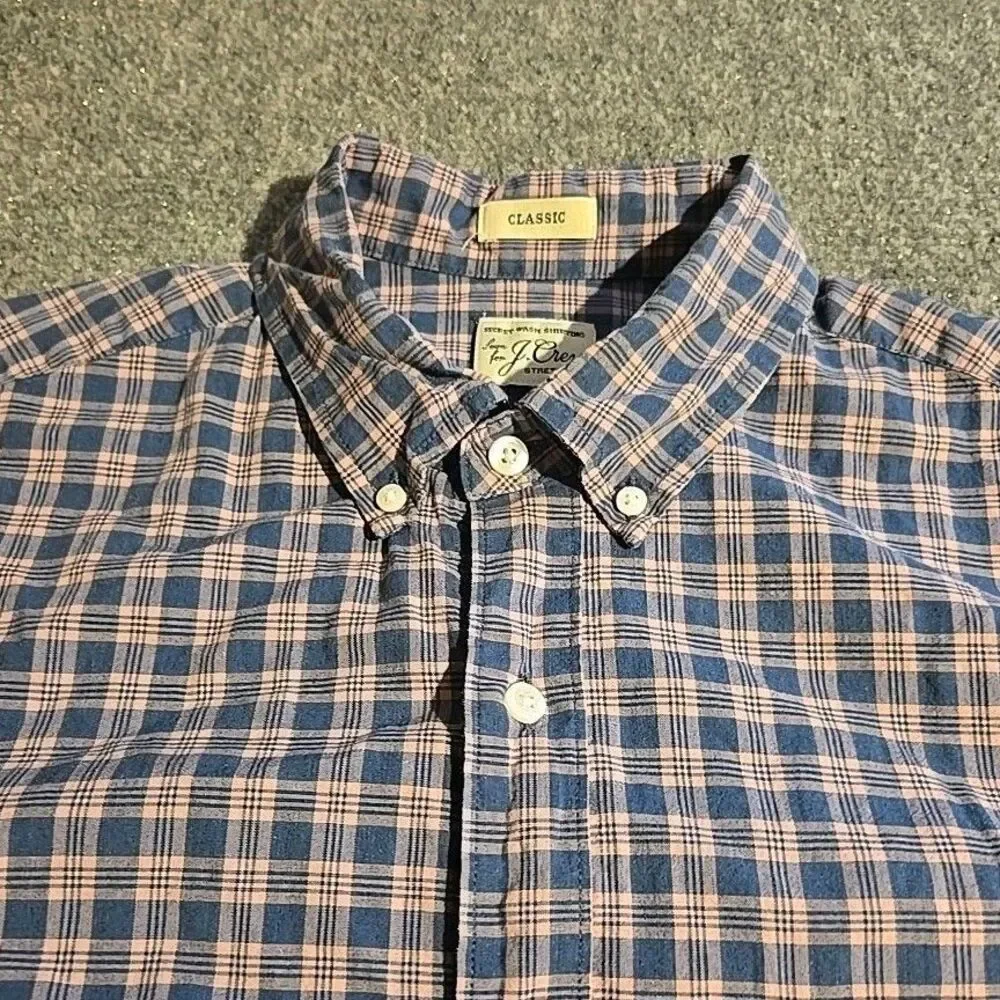 J Crew Shirt Mens Medium Blue/Pink Plaid Classic Fit Long Sleeve Button Down